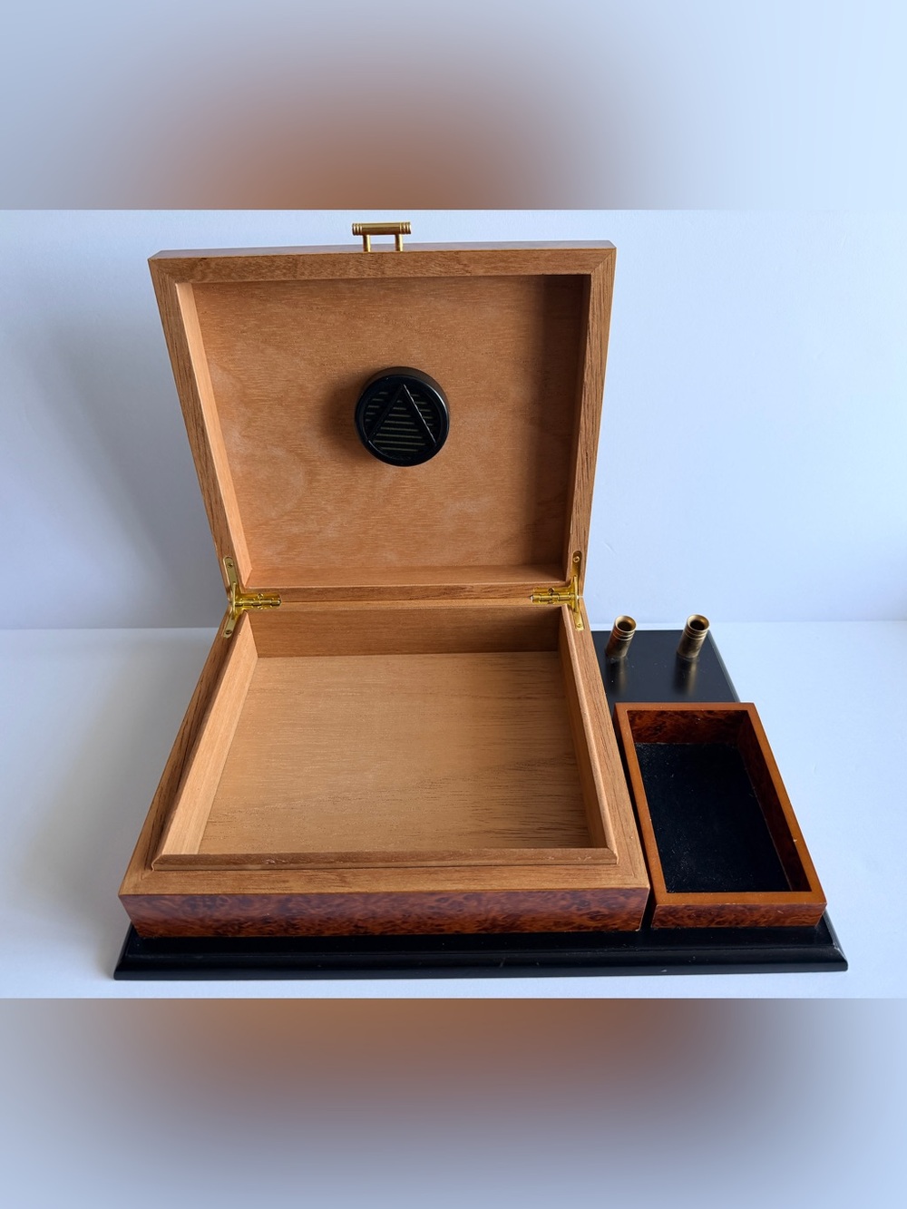 Vintage Executive Burl Wood Desk Set Organizer Pen Holder & cigars Office Decor